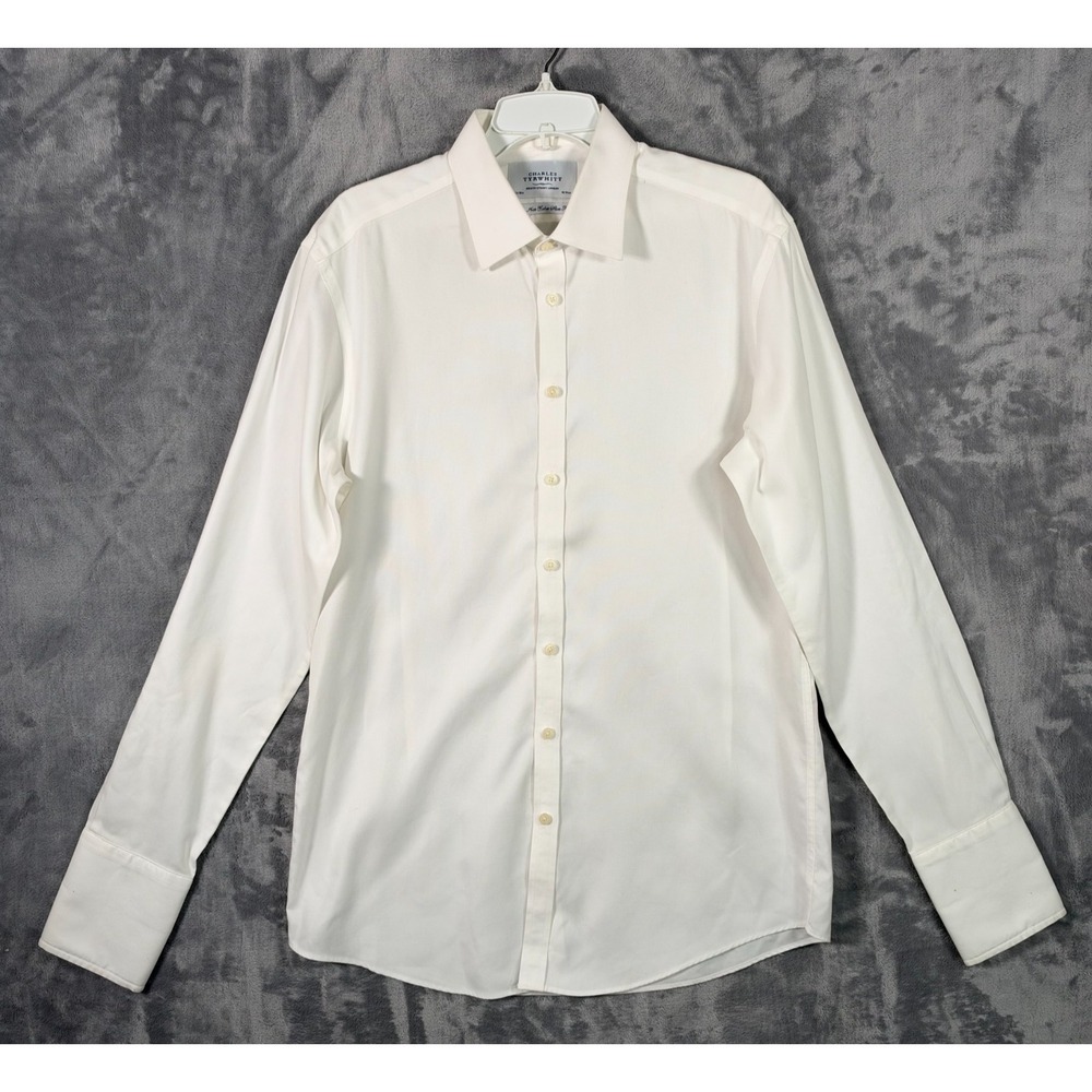 Charles Tyrwhitt White Dress Shirt Mens 16.5 36 Button Up French Cuff Extra Slim